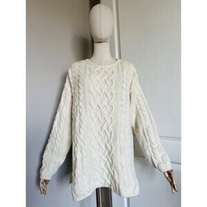 Aran Crafts Ivory Cable Knit Crew Neck Sweater